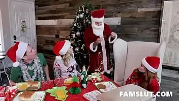 Play Stepmom and daughter fucked by stepson and daddy on christmas party